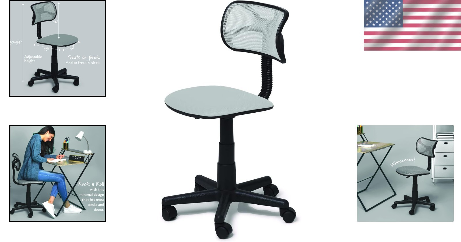 Urban Silver Swivel Mesh Desk Chair with Caster Wheels - 21D x 21W Dimensions