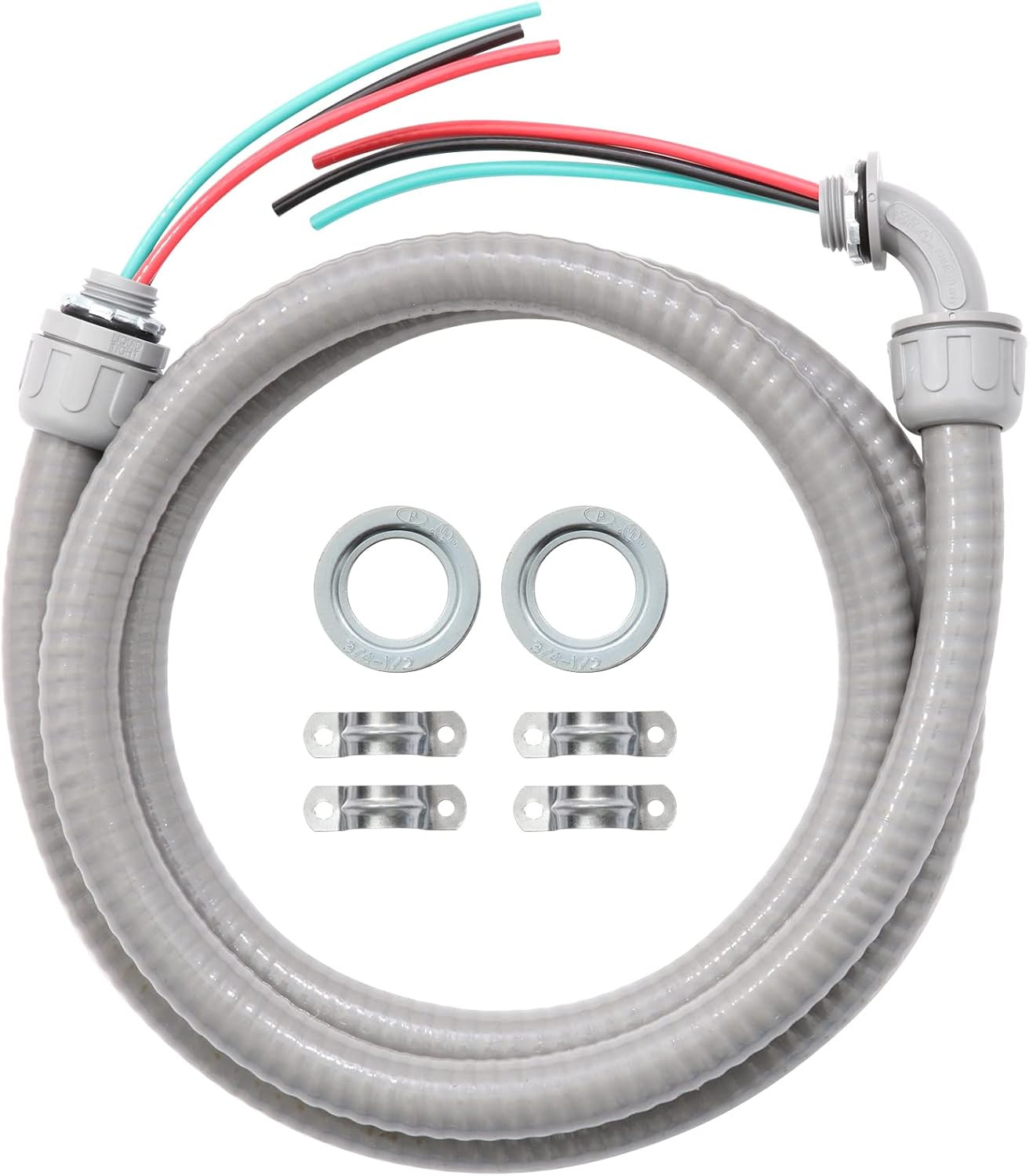 Power Whip Assembly Kit -1/2" X 4Ft Non-Metallic Liquid Tight with 10 Gauge Wire