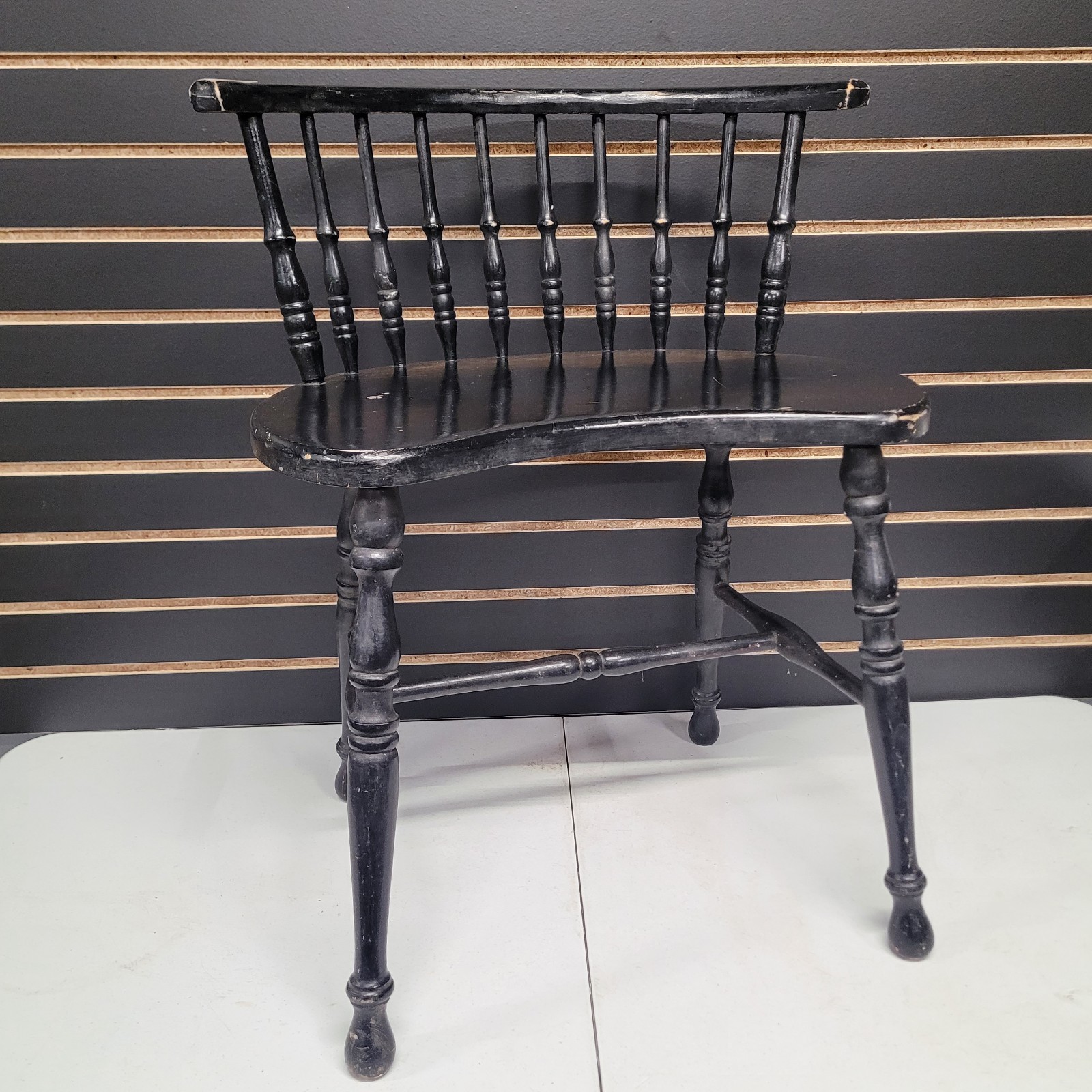 Vintage Lowback Windsor Chair Painted Black American Made Solid