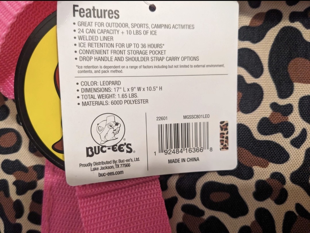 Buc-ee's Leopard Pink 24-Can Cooler Bag 600D Polyester Welded Liner Bucees