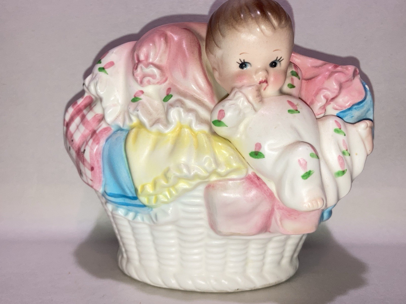 Vintage MCM Pastel Napco Baby In Laundry Planter
