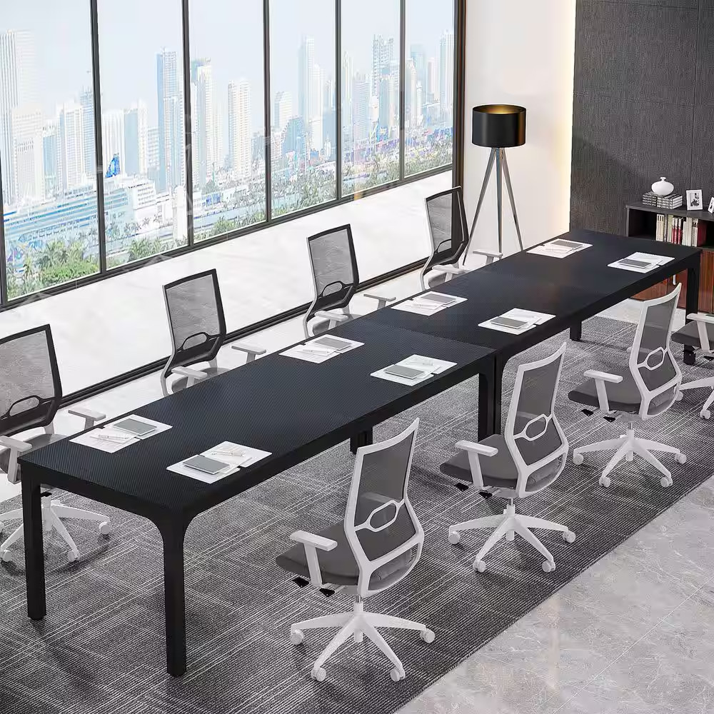 Moroni 78.7 In. Black Wood Computer Desk, Rectangular Conference Table Seminar T