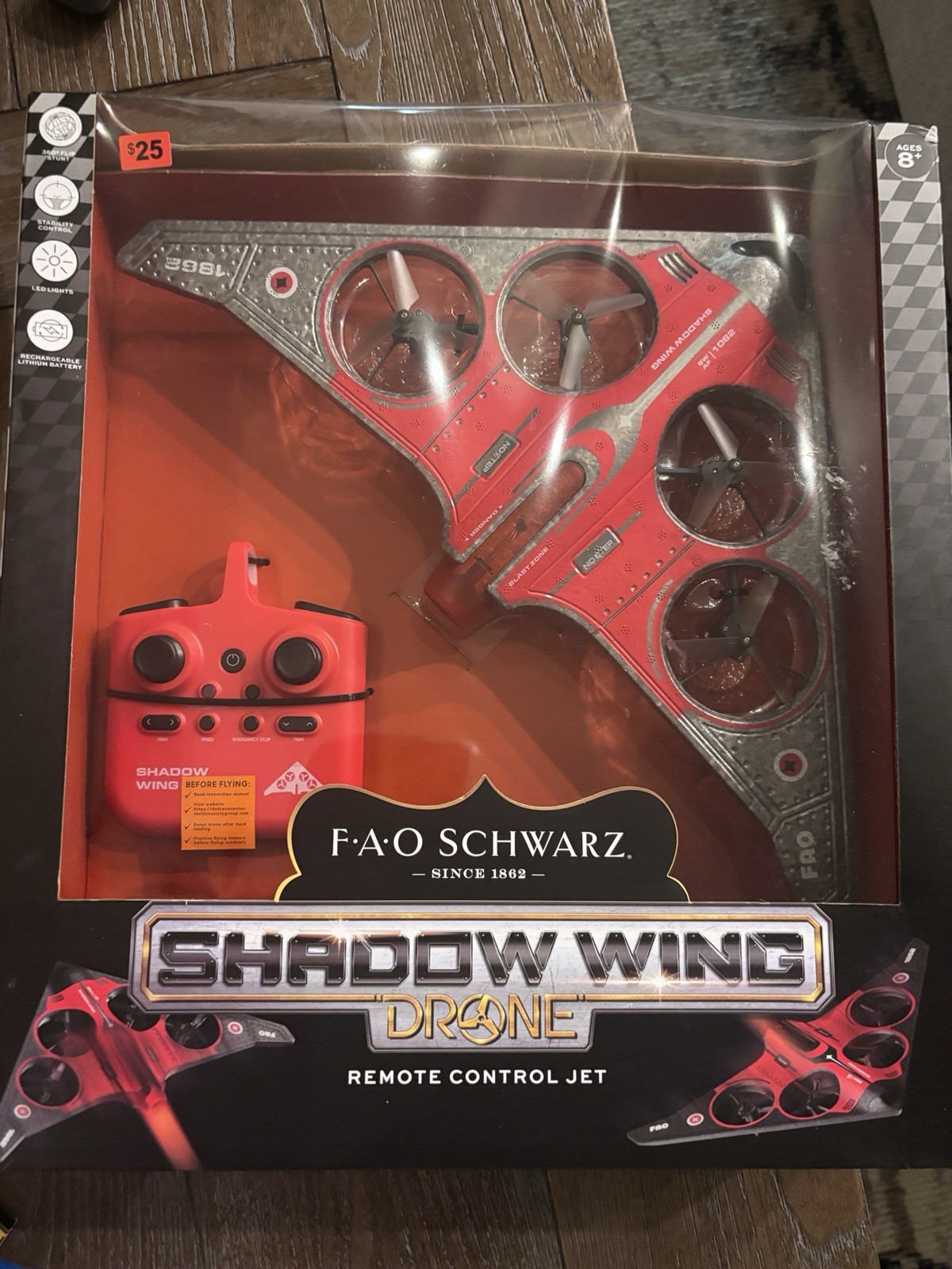 F.A.O. Schwarz Shadow Wing Drone Red/Gray Quadcopter w/ LED Lights RTR