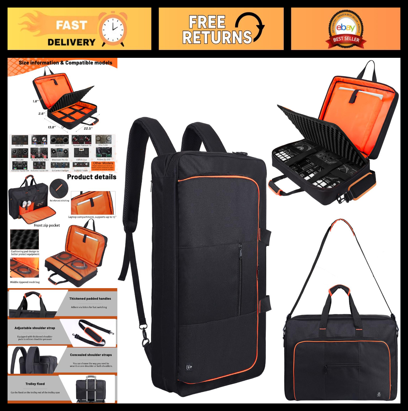 DJ Controller Case for DDJ-FLX4, SR2, Numark Mixtrack - EVA Padding, Fits 15.6"