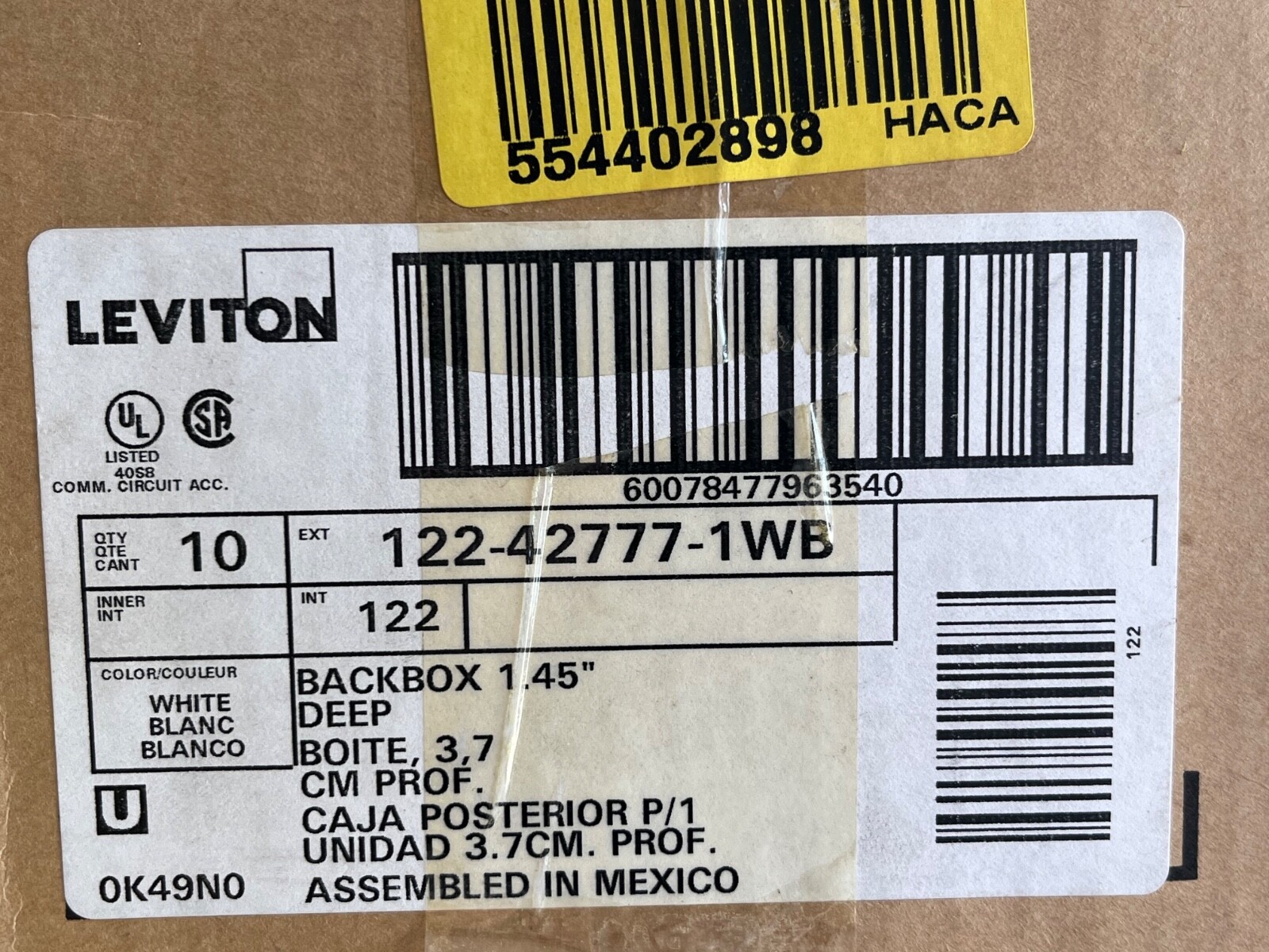 (10) Leviton Boxes Single/Gang White Plastic 1.45-Inch