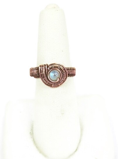 Moonstone Adjustable Ring, Woven in Copper Wire