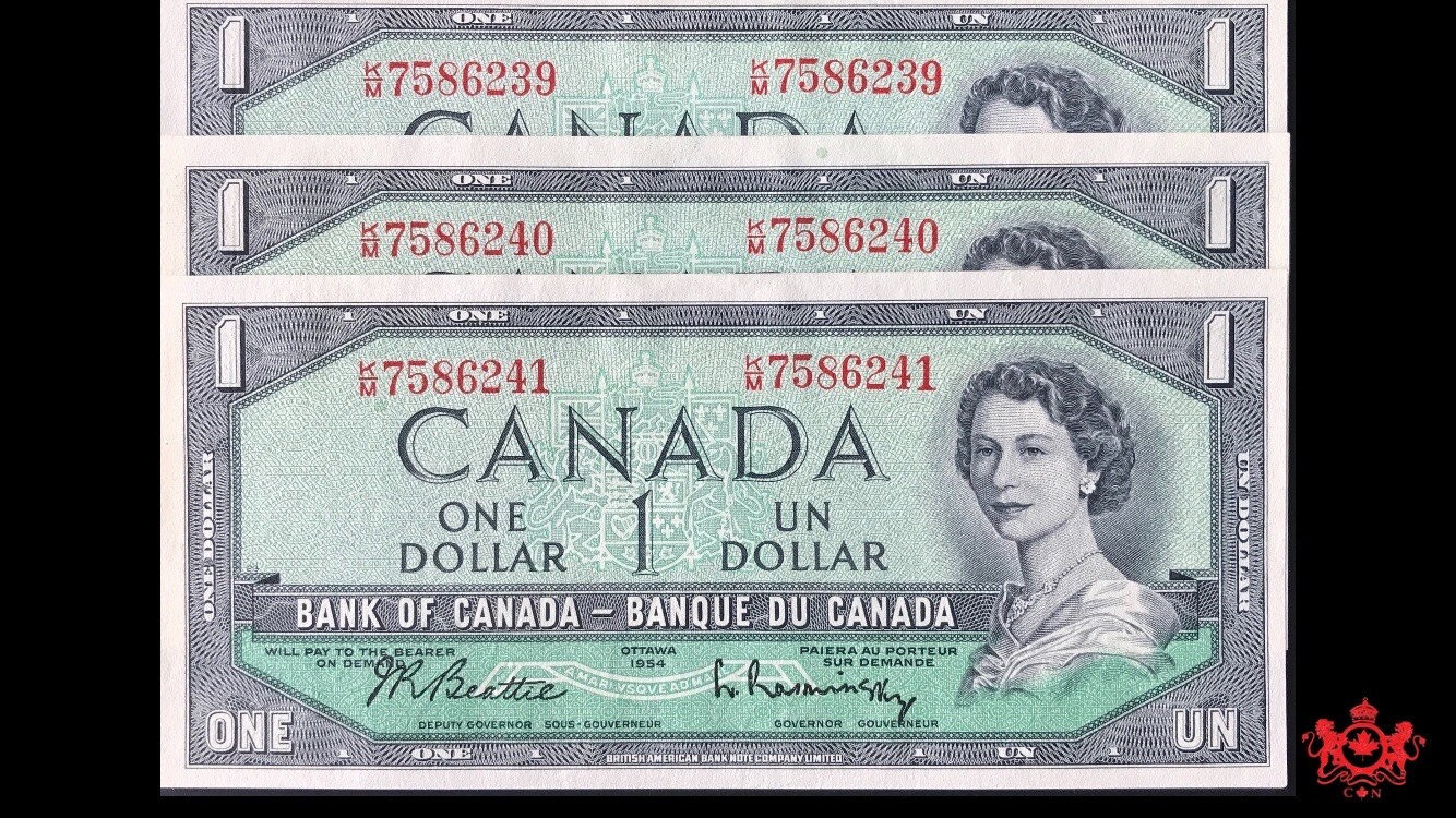 1954 Bank Of Canada 1$ Beattie/Rasminsky Consecutive Serie - Uncirculated -
