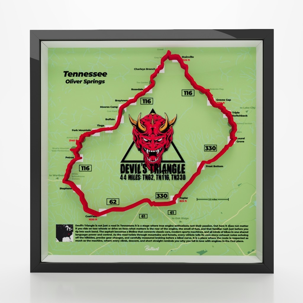 Devil’s Triangle Tennessee Shadow Box – 3D Route Art for Motorcycle & Car Lovers