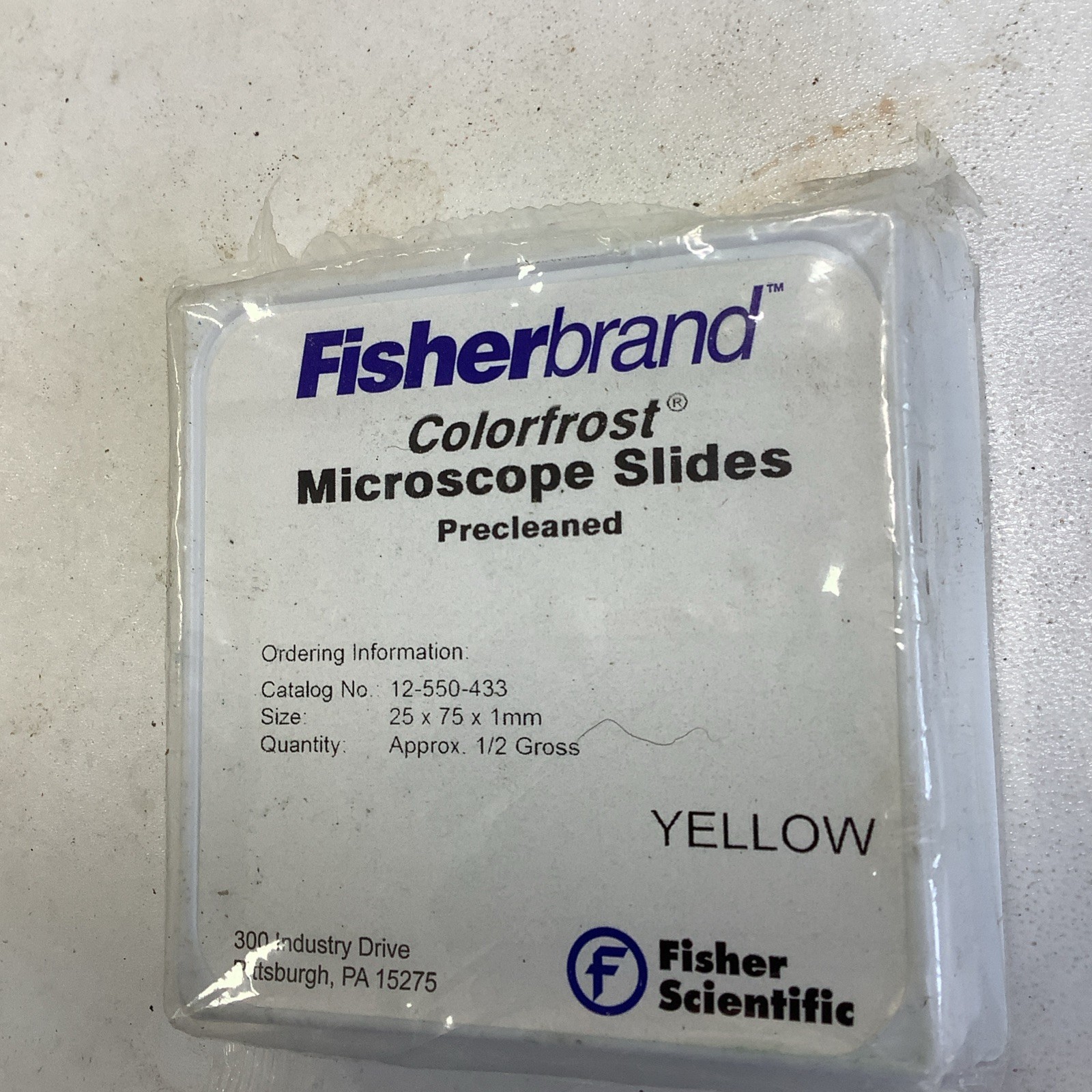 Fisher Brand Colorfrost  microscope slides 12-550-433 Yellow 25 X 75 X 1mm