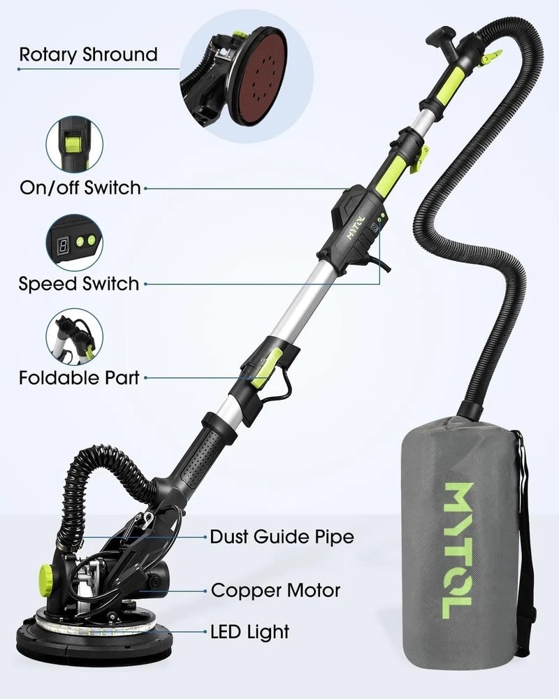 Electric Drywall Sander 7.2A Vacuum Dust Collection LED Light Variable Speed