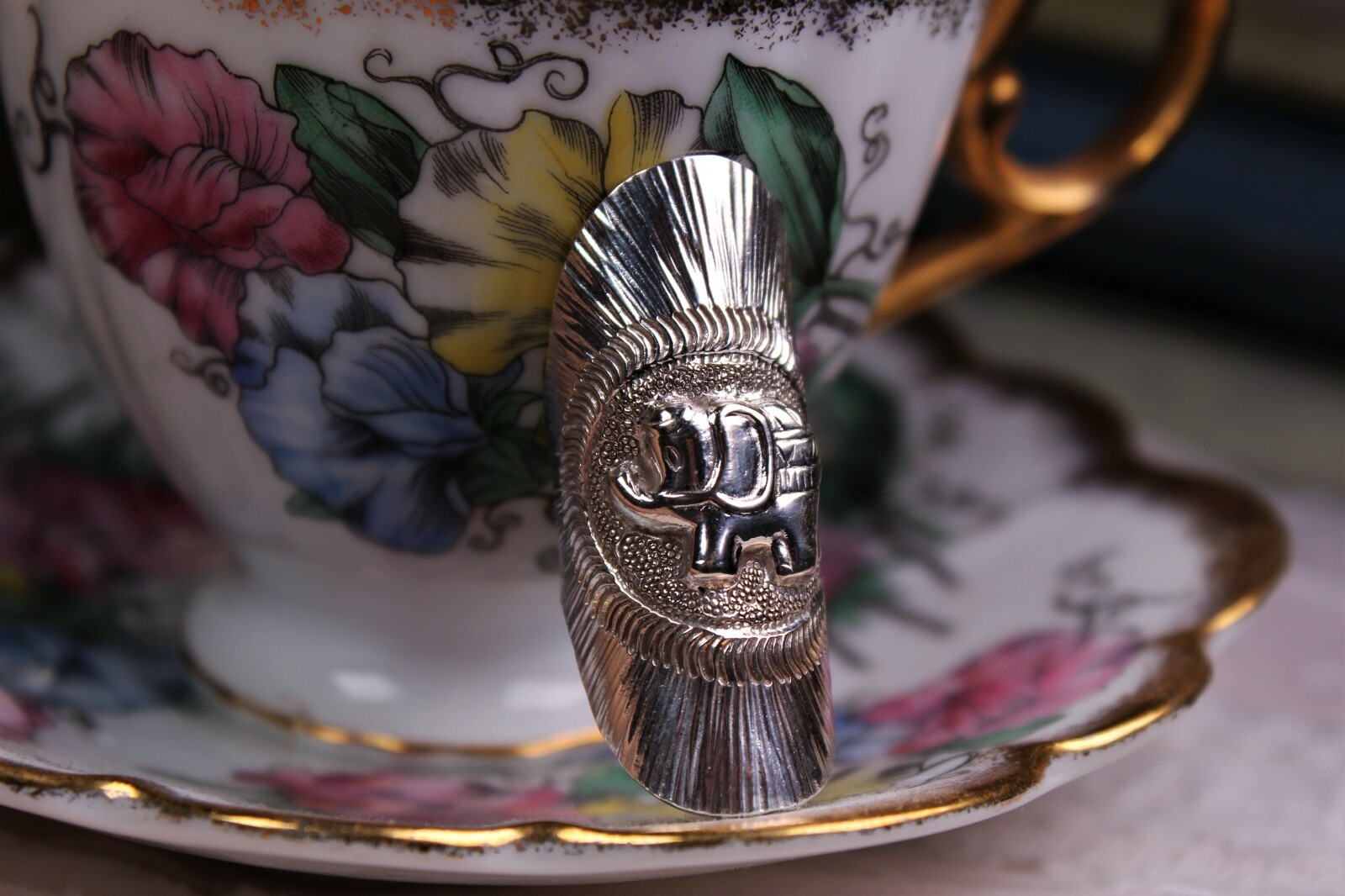 Sterling Silver Elephant Ring Grand Ornate Extra Large Boho Statement Piece