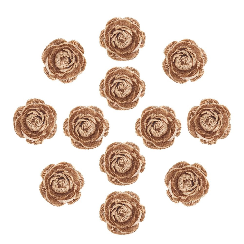 12 Pieces Handmade Burlap Rose Flowers for Wedding tion DIY Craft Making