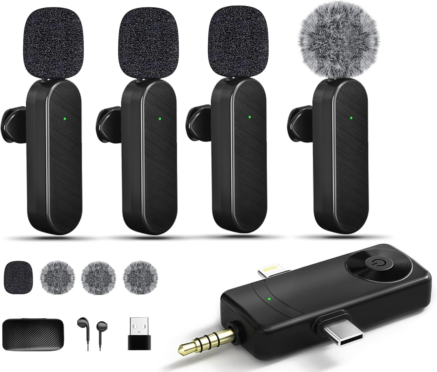 Wireless Lavalier Microphones Compatible for iPhone, Android Phone, Camera, C...