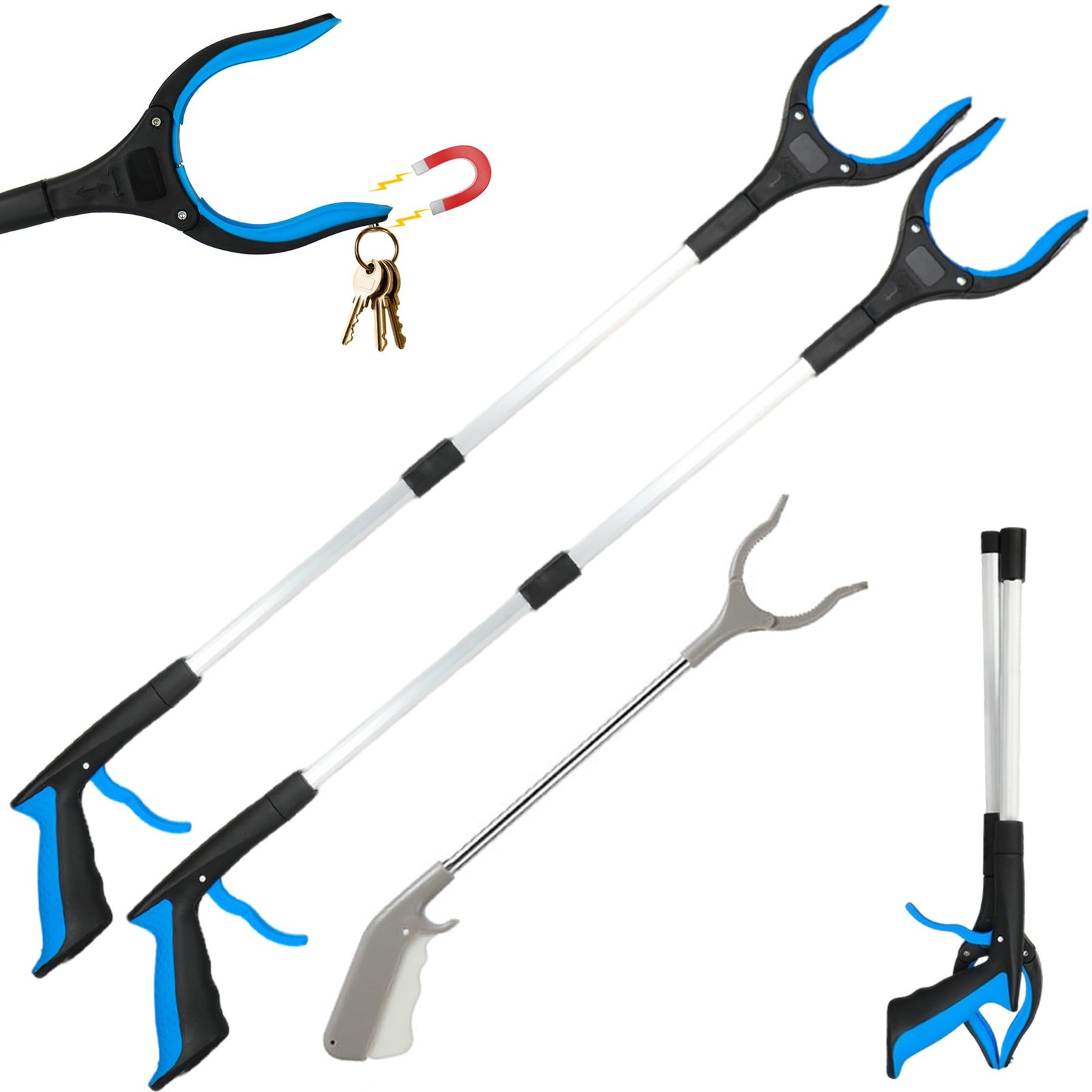 3 Pack Grabber Tool - 32 Inch (2 Pcs) Foldable with Magnet & 16 Inch (1 Pc) F...