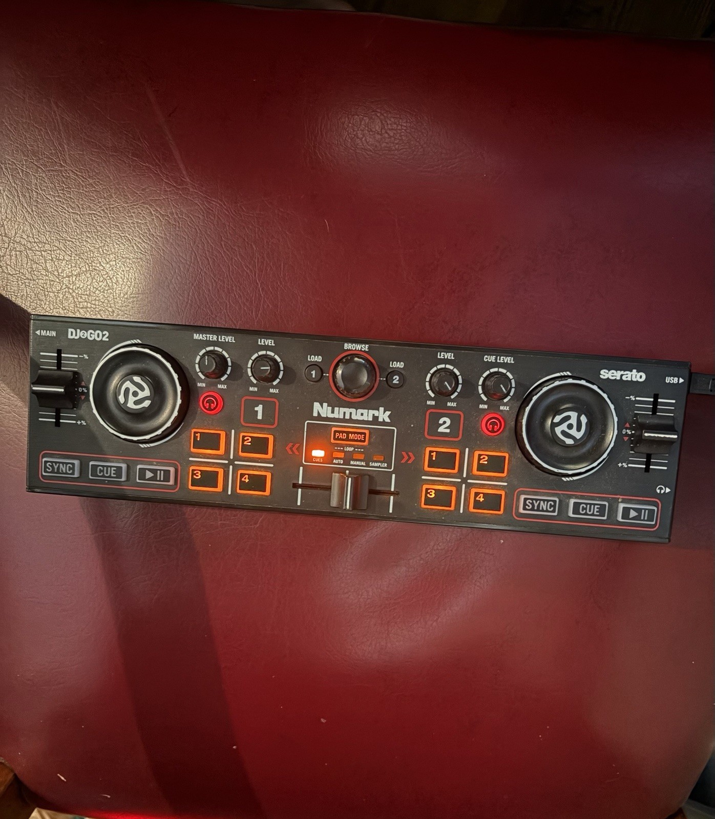 Numark DJ2GO2 2-Deck USB DJ Controller, Built-in Mixer, 8 Pads, Black