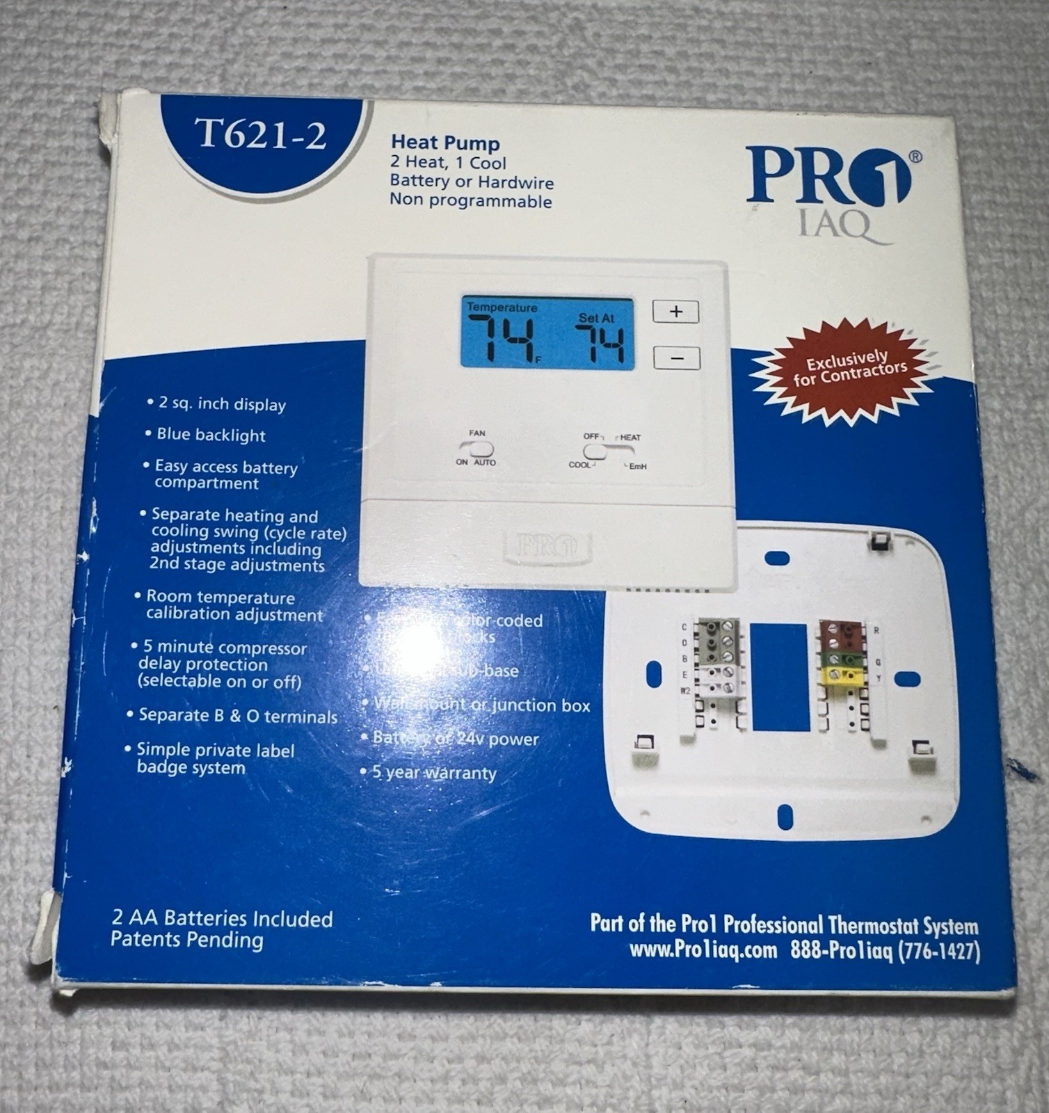 Pro1 IAQ T621-2 Multi-Stage Non-Programmable Thermostat.New E-9