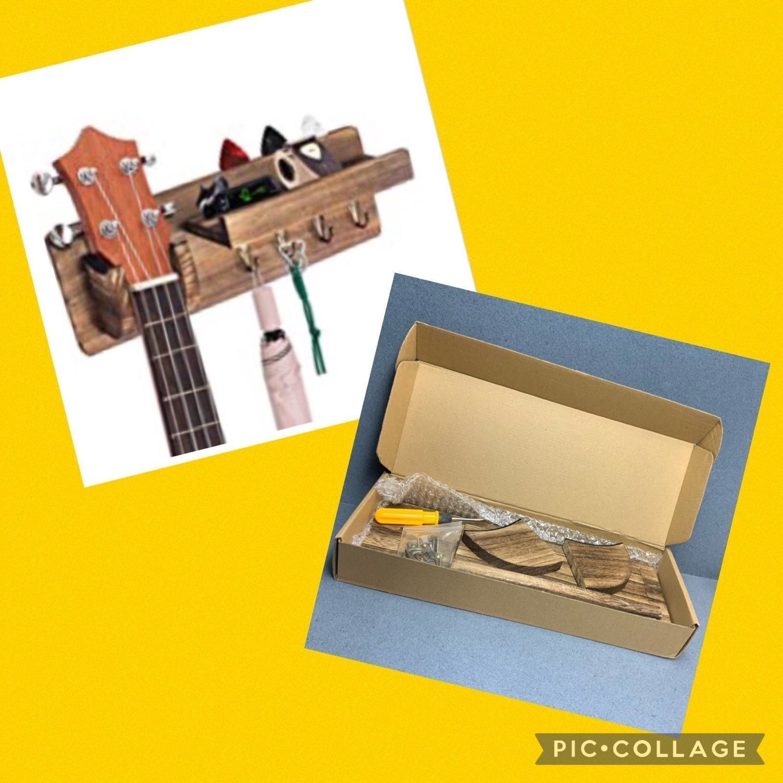 NEW Wooden Guitar Holder Wall Mount Bracket Hanger Pick Shelf Screwdriver Music