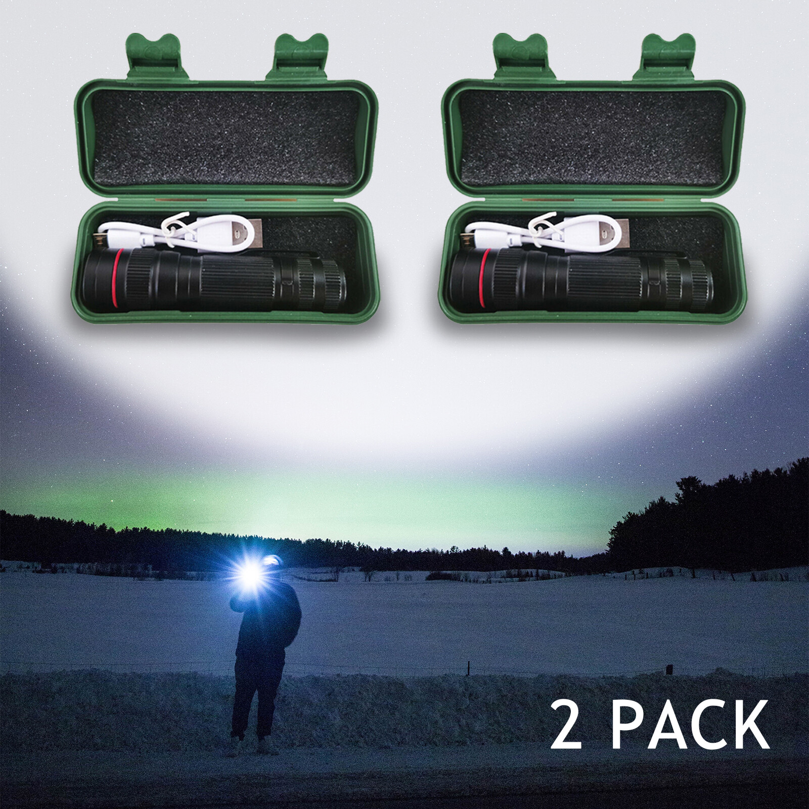 2PCS Mini Portable USB Rechargeable LED Flashlight 3 Modes Torch Lamp +USB Cable