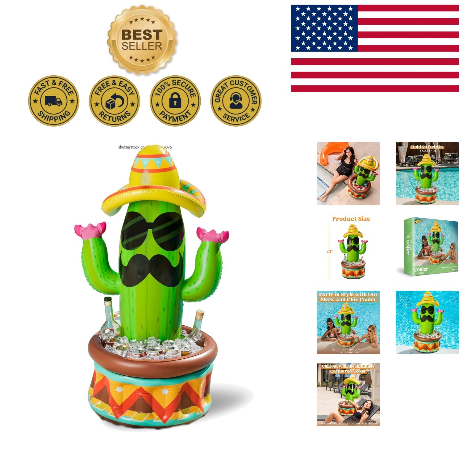 Multi-Color Inflatable Cactus Cooler 43" – Elevate Your Fiesta Experience!