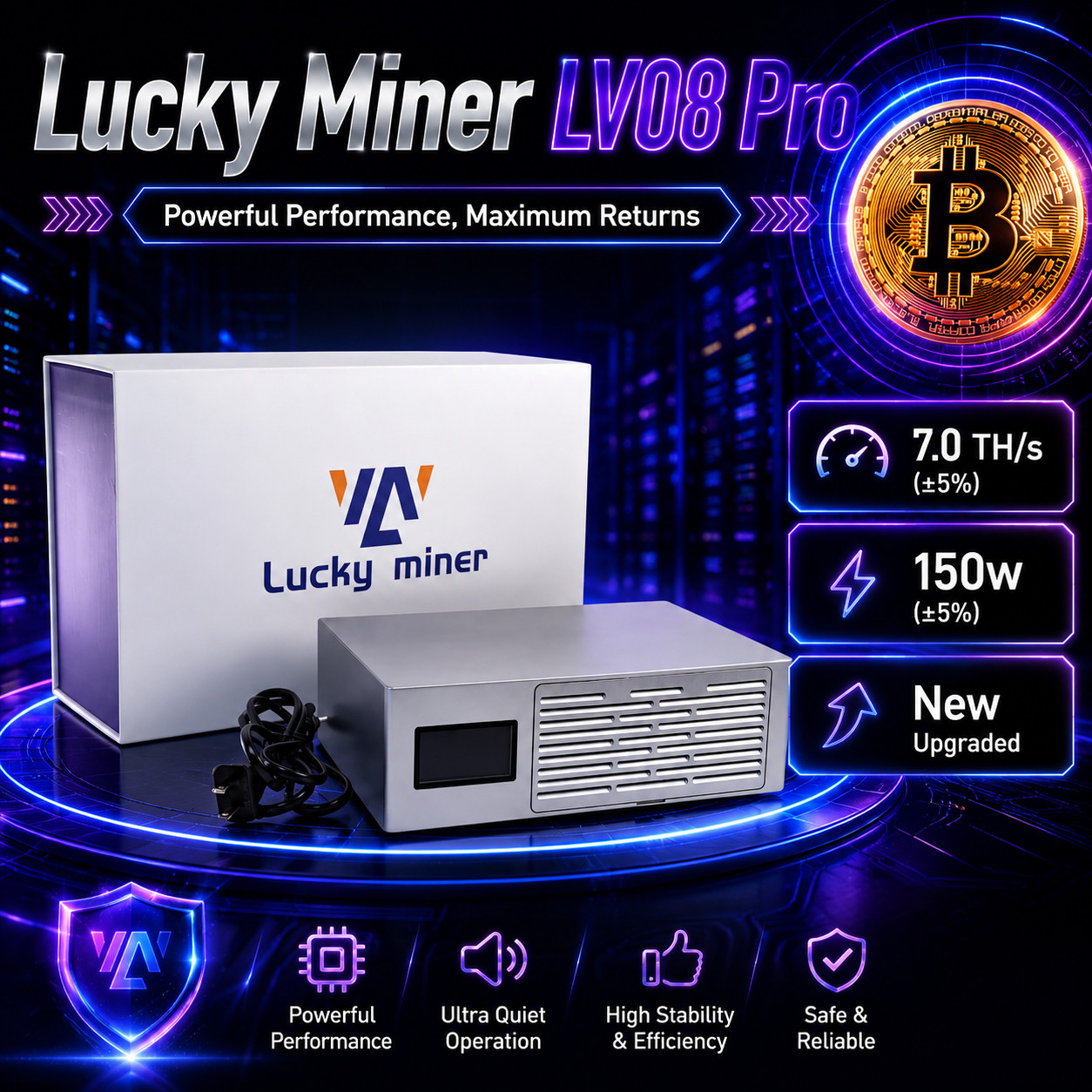 New Upgraded Lucky Miner LV08 Pro 7TH/S SHA-256 Solo Bitcoin Miner BTC DOGE Mine