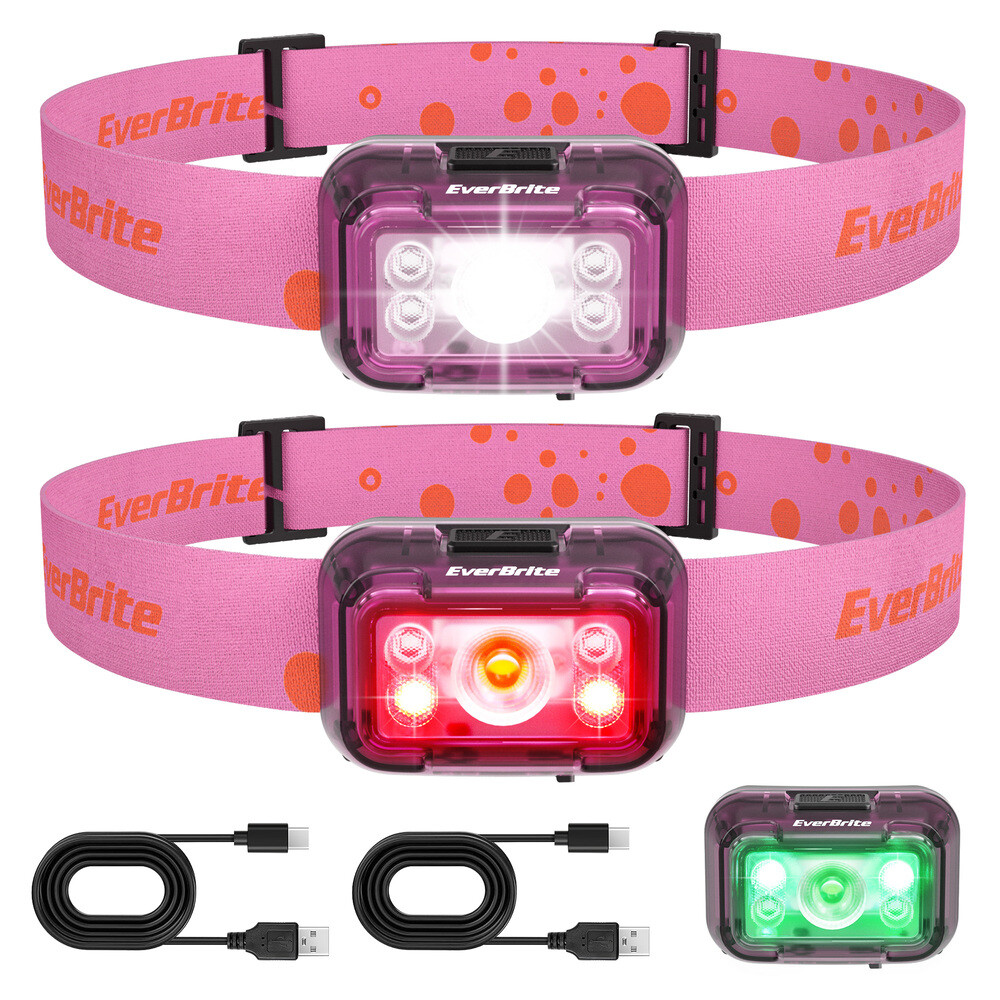 EverBrite 2 Pack Rechargeable LED Headlamp 120° Adjustable LED Headlight 5 Modes