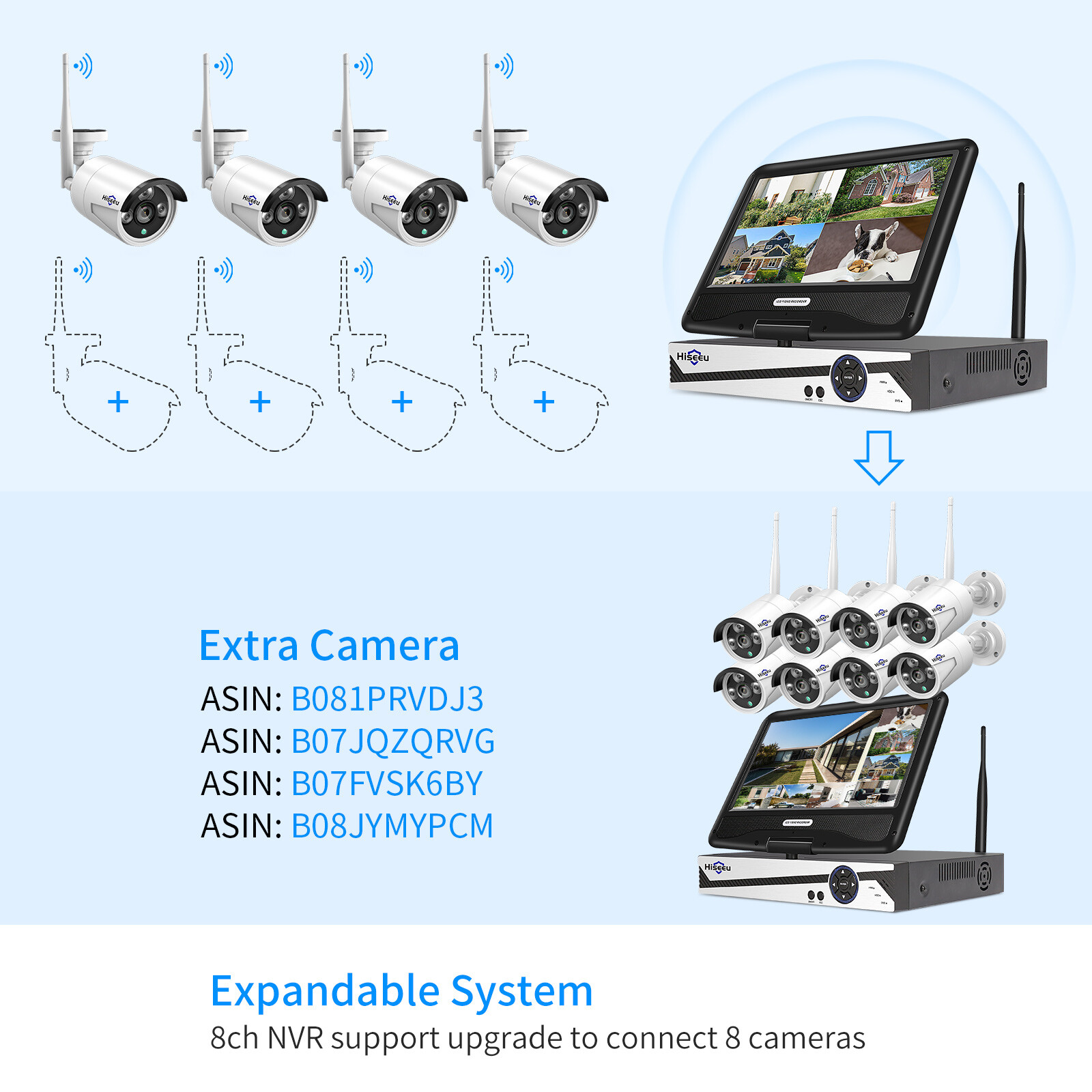 Hiseeu 10CH 5MP NVR Outdoor Wired Security Camera System CCTV WIFI IP 1TB HDD