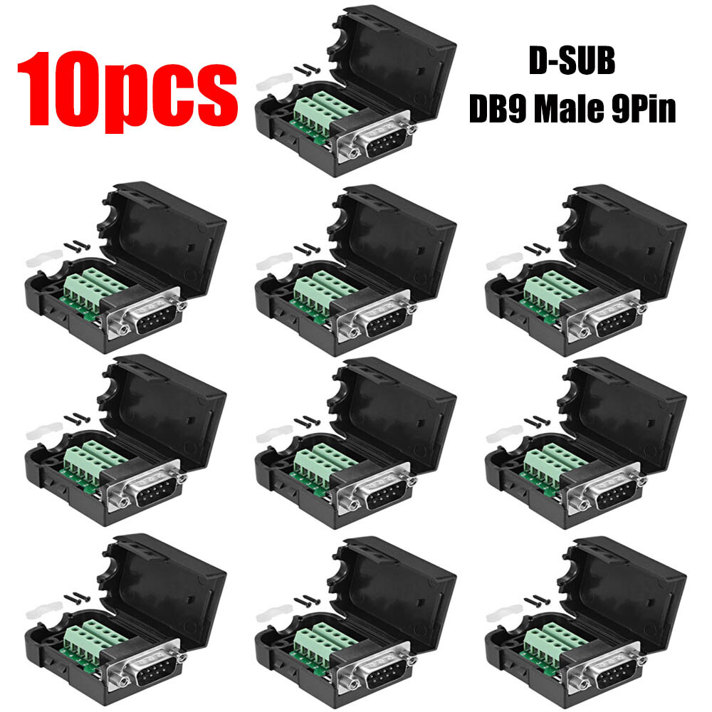 10X D-SUB DB9 Cover Male 9Pin Plug Breakout Terminals Screw Type Connector USA