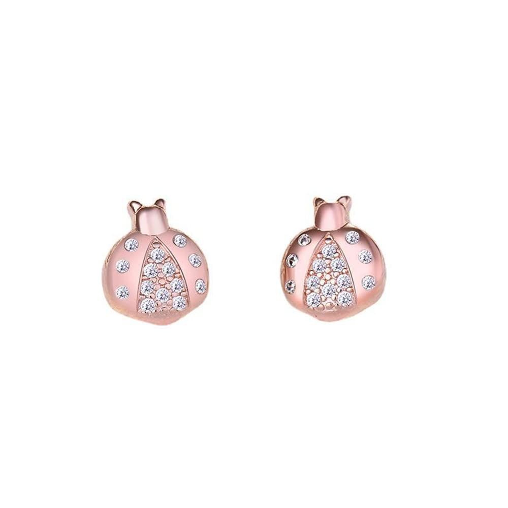 Dainty Ladybug Stud Earrings Cute Little Bug Cubic 8*9mm/0.3*0.35", Rose Gold