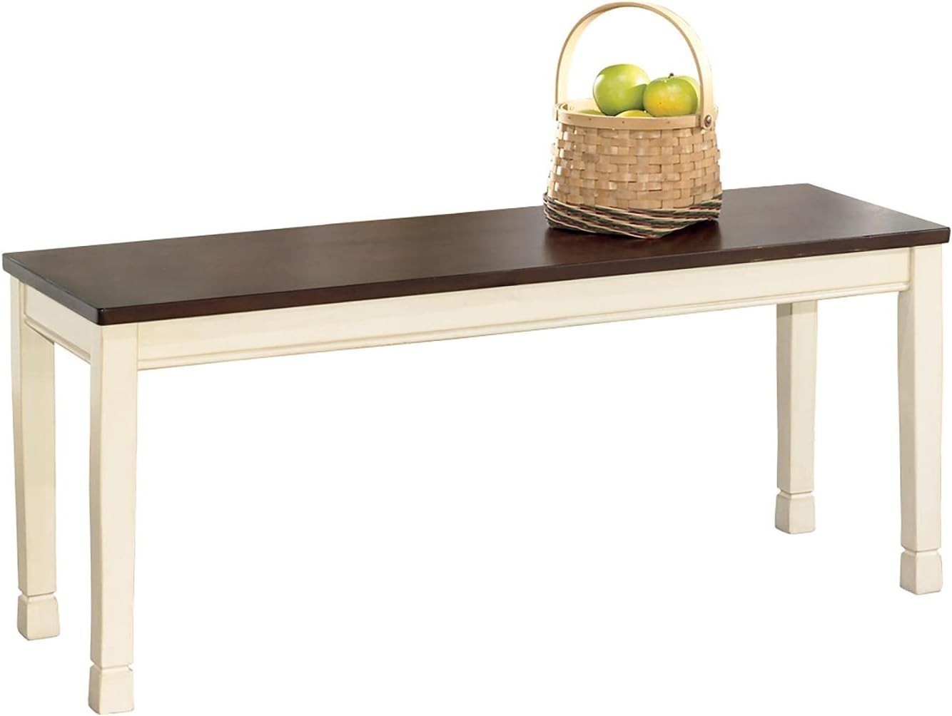 Farmhouse Rectangular Dining Bench Brown & Antique White