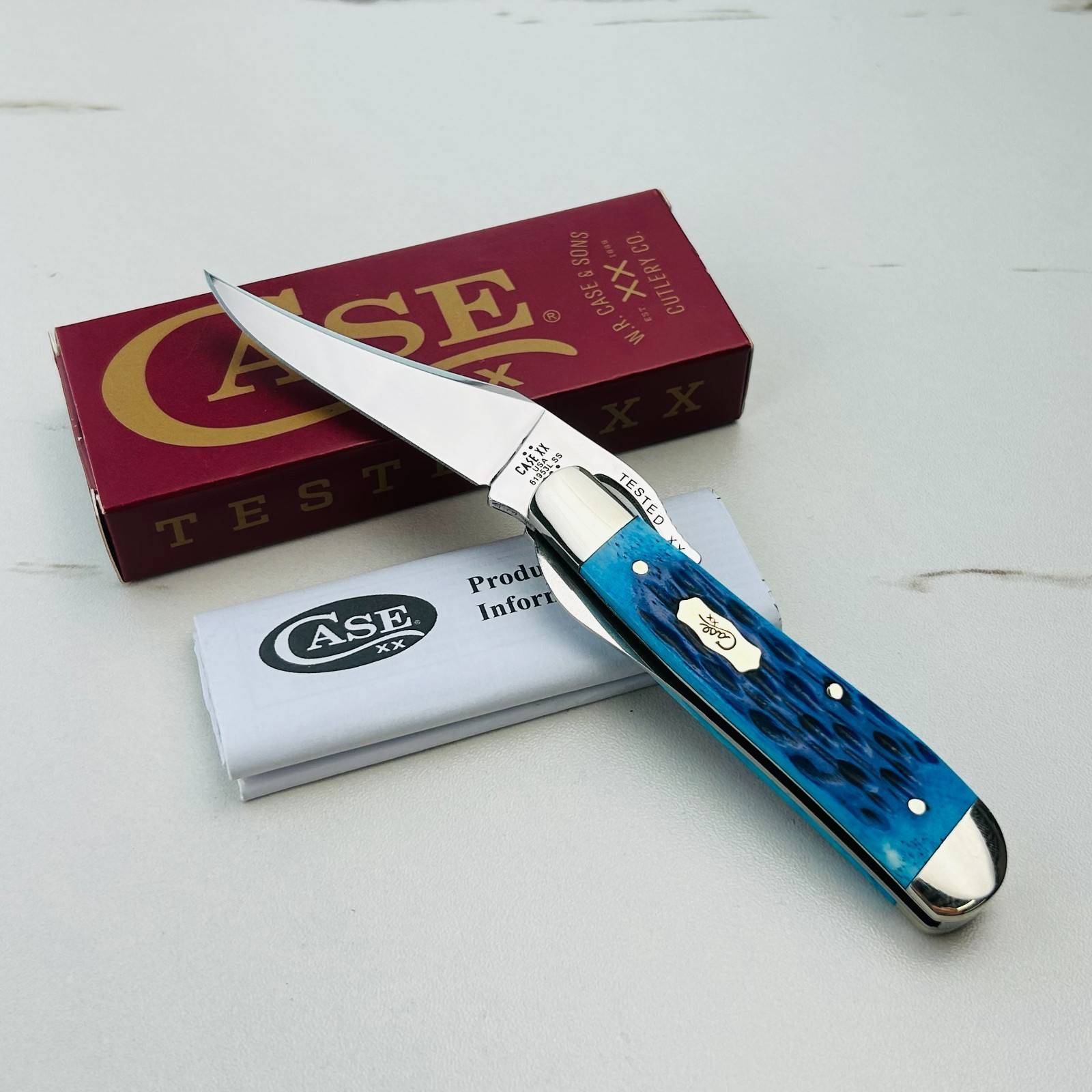 Case xx Russlock Mediterranean Blue Pocket Worn Bone Handle Single Blade 51859