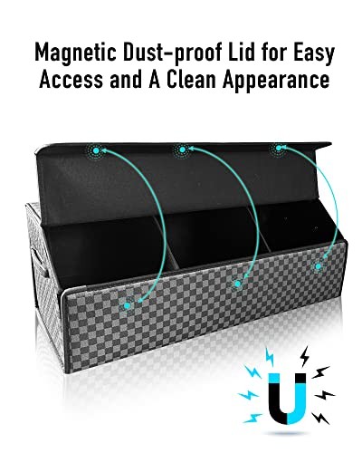 Trunk Organizer for SUV - Leather Storage Box, Magnetic Extra Large Checked