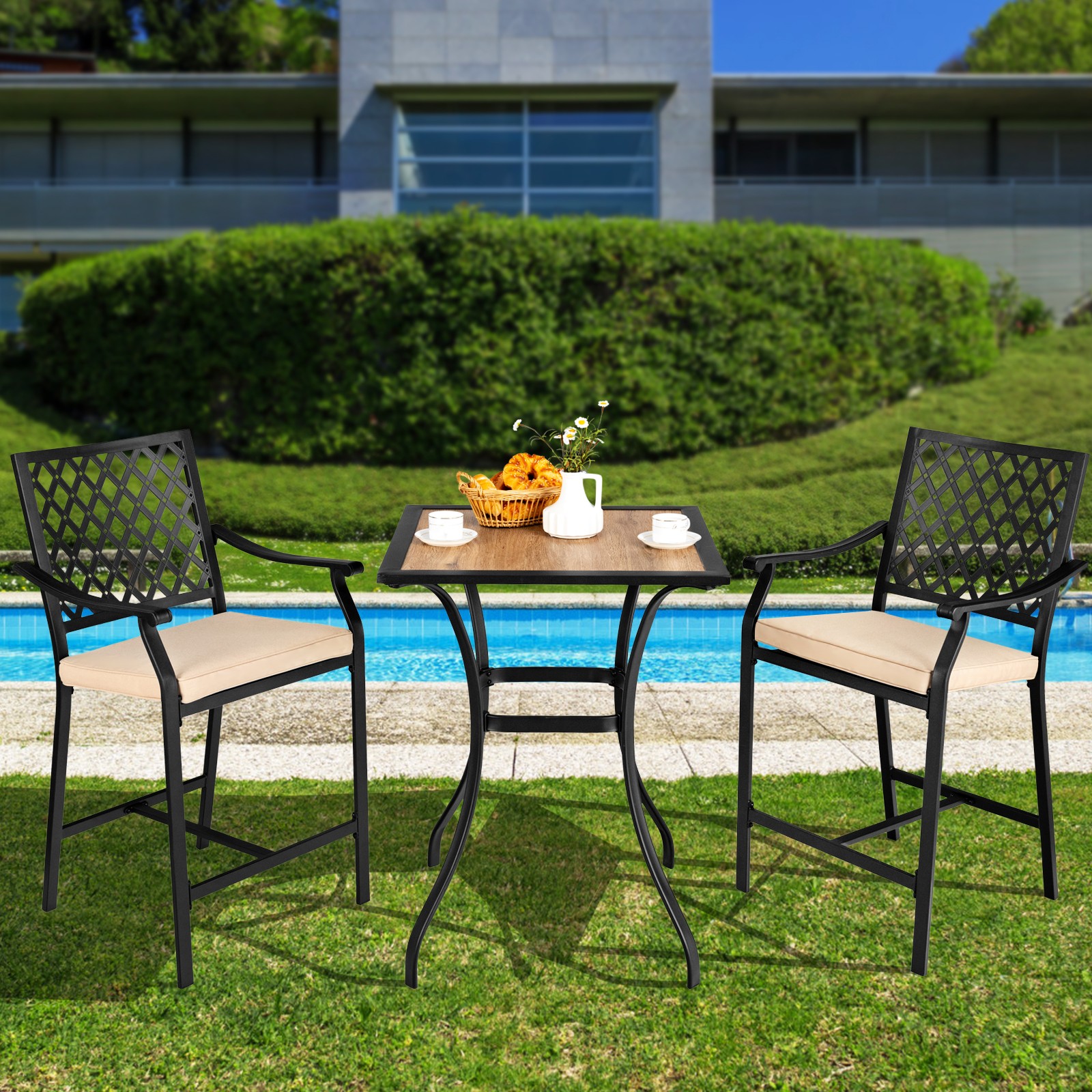 Patio 4PCS Bar Stool Counter Height Cushioned Chair Armrest Garden Deck