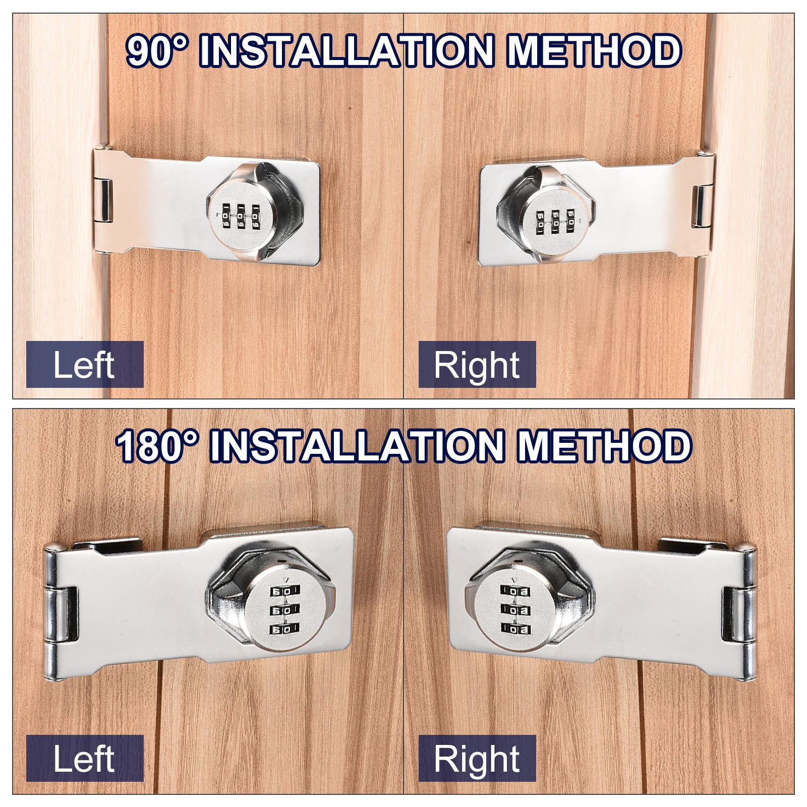 2Pcs Household Cabinet Password Lock Hasp Latch with 3-Digit Password Silver