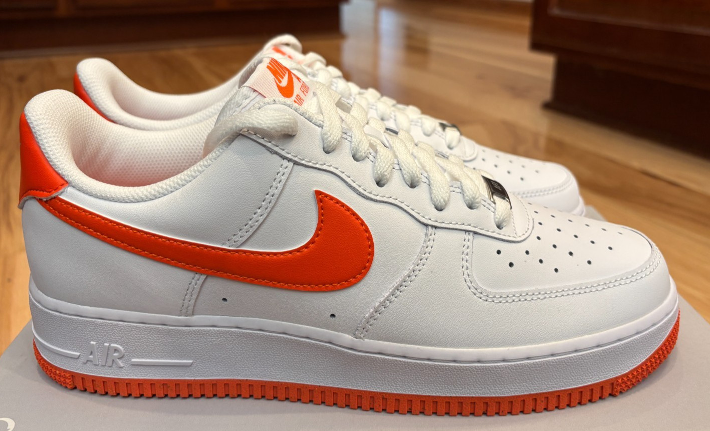Nike Air Force 1 '07 White Safety Orange FJ4146 109 Men's Size 9.5