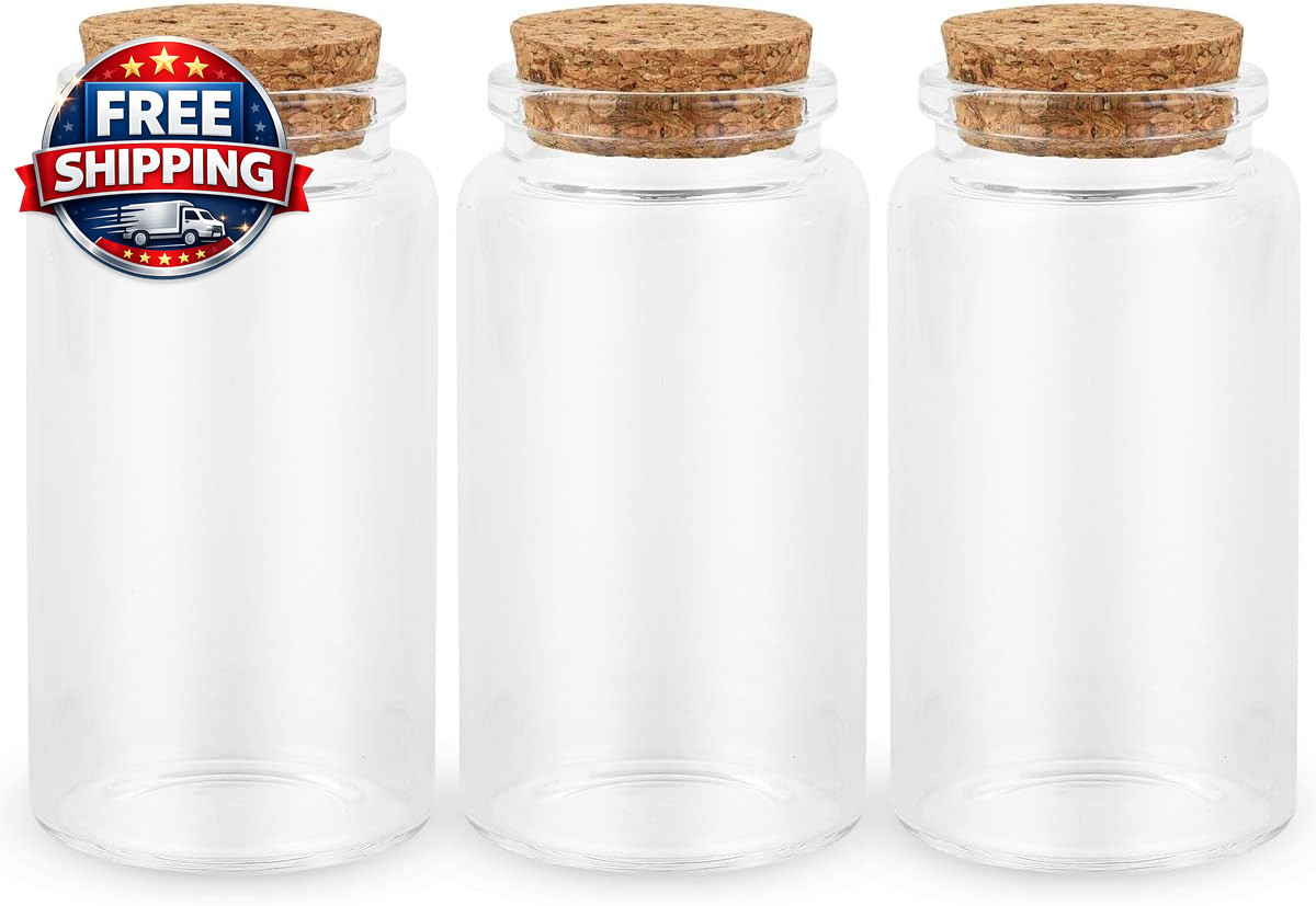 3PC100ML Empty Glass Jars with Cork Stoppers for DIY Art Crafts Projects Decora