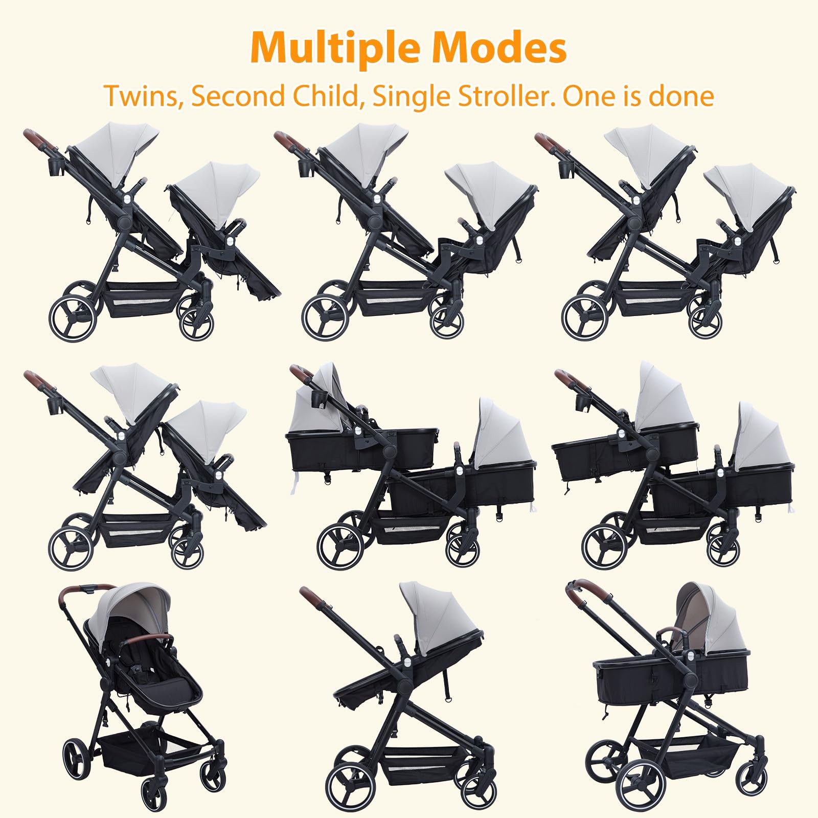 Double Stroller for Infants,Toddlers,Foldable Tandem Stroller Adjustable Backres