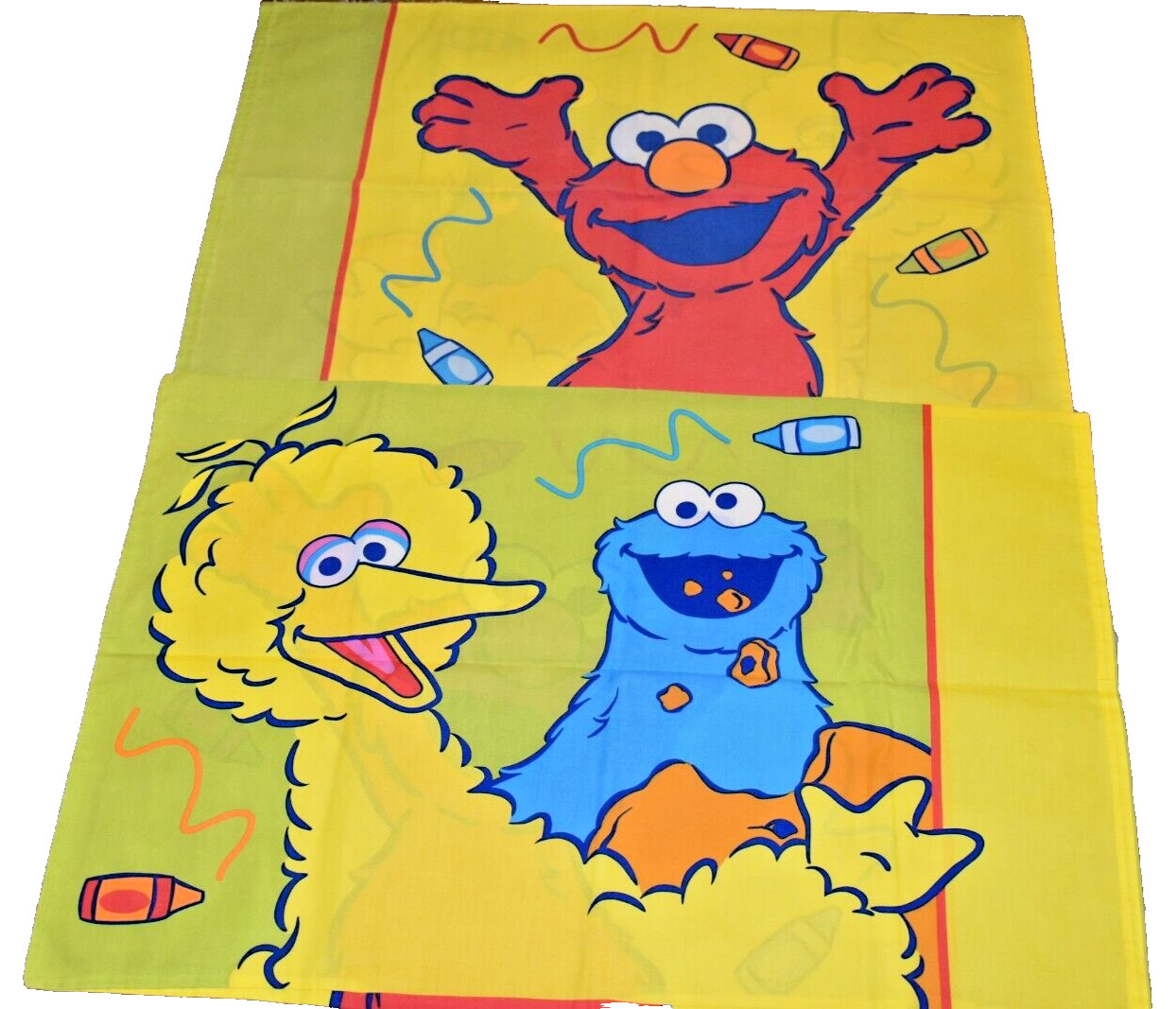 j9 !WOW! 1 Vintage SESAME STREET Elmo Cookie Big Bird Reversible Pillow Case