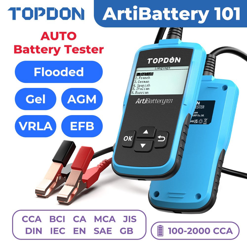 TOPDON AB101 12V Car Battery Tester Analyzer Test Load for Car Truck Motorcycle