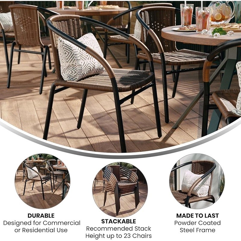 Set of 2 Rattan Chair Indoor Outdoor Ergonomic Stackable Dining Chairs