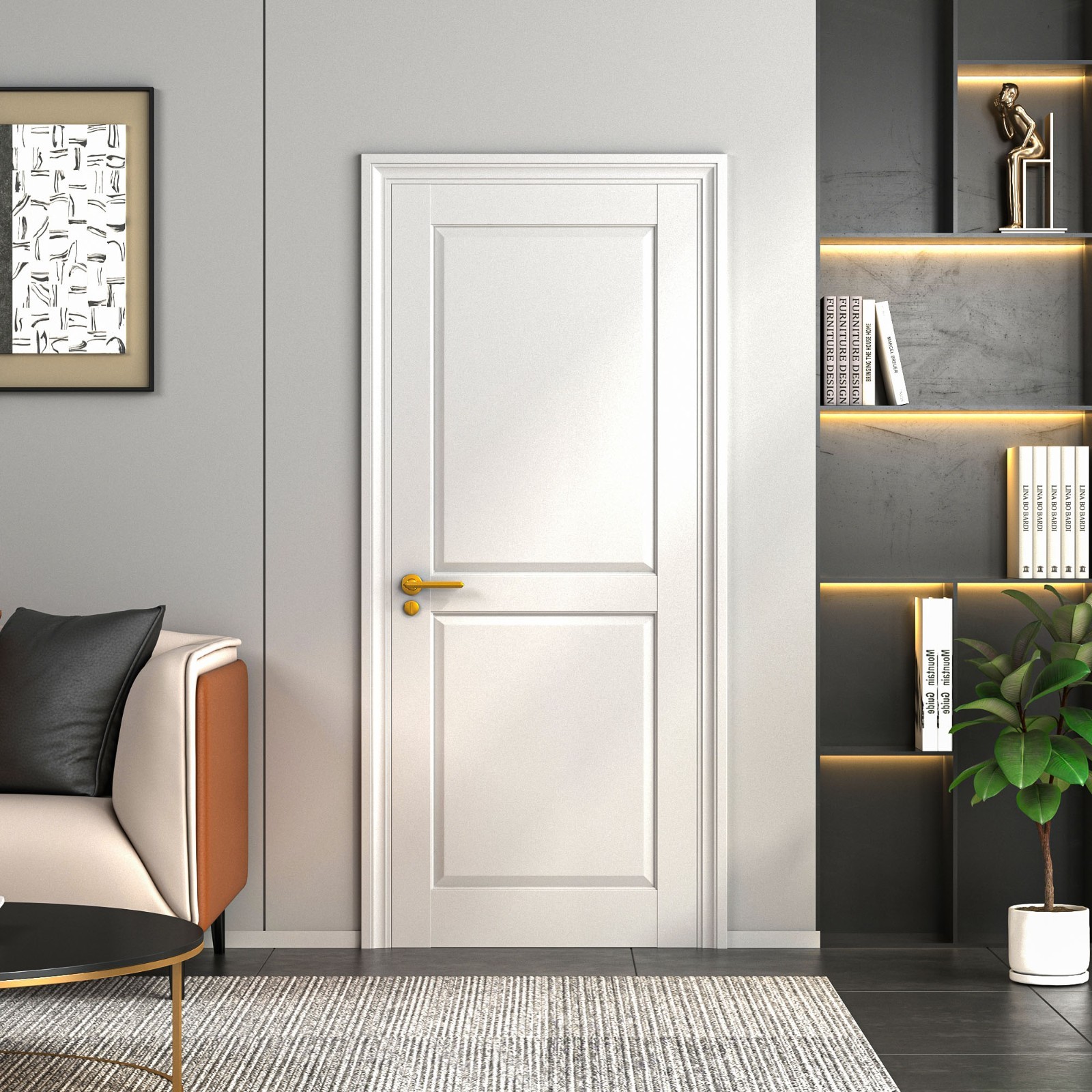 28x80 White French Interior Door 2-Panel MDF Slab Paintable for Closet Bedroom
