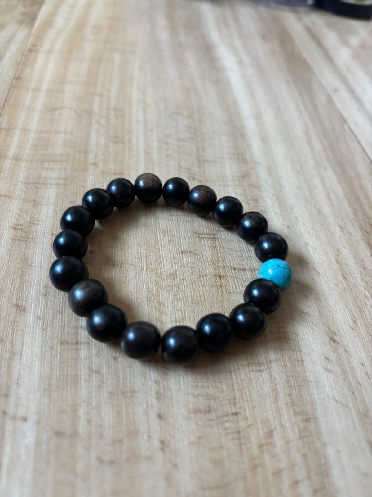 Brown Beaded Bracelet with Turquoise Round Gemstone Accent