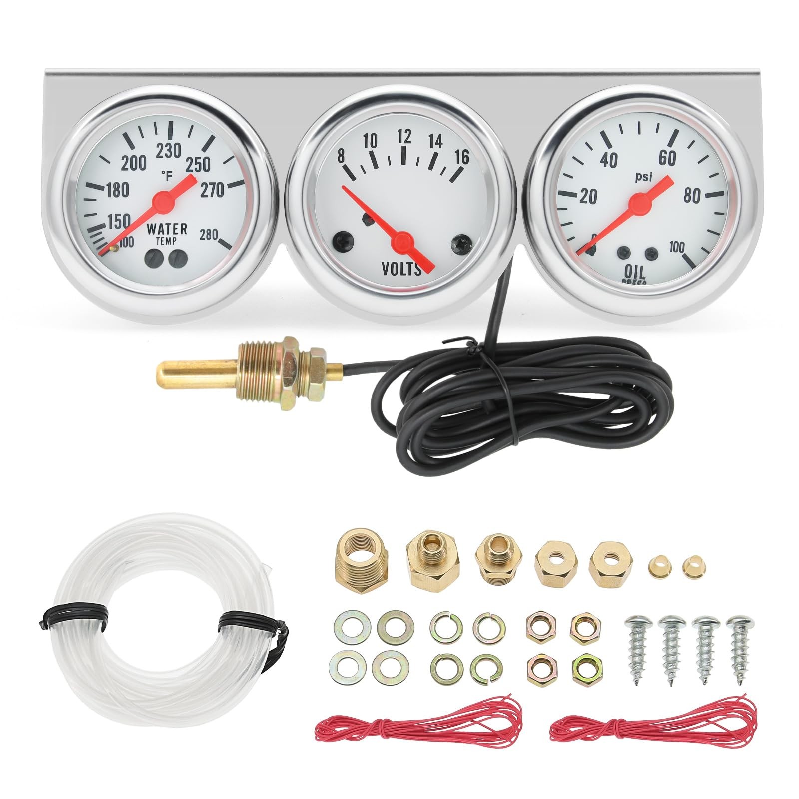 Triple Gauge Set Oil Pressure Water Temp Voltmeter 3 In 1 52mm 2 Inch Dashboard