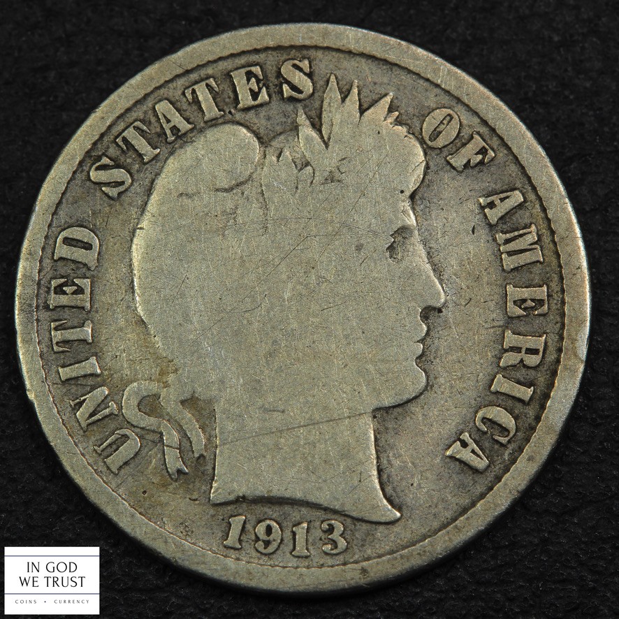 1913 S Barber Silver Dime 10C
