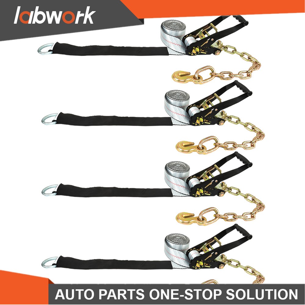Labwork Car Tie Down with Chain Anchors 4 Pack 2 Inch x 96 Inch Silver