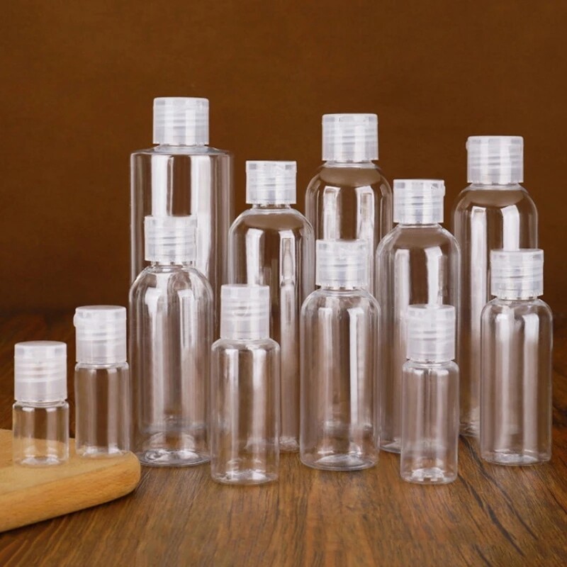 Empty Plastic Bottles 10-200ml Clear Small Travel Container For Liquids Flip Cap
