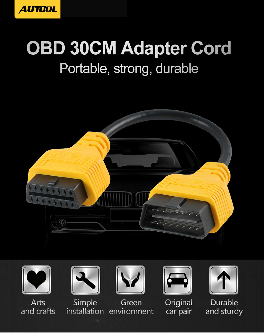 OBD2 Extension 16Pin Cable OBD ll Male to Female Diagnostic Scanner Adapter 30cm