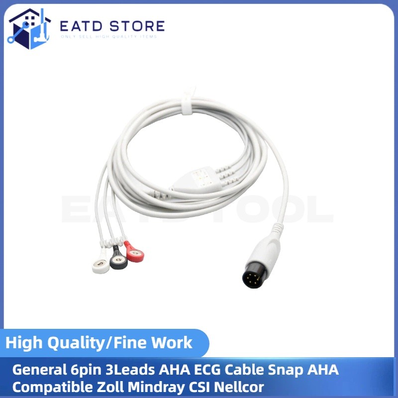General 6pin 3Leads AHA ECG Cable Snap AHA Compatible Zoll Mindray CSI Nellcor