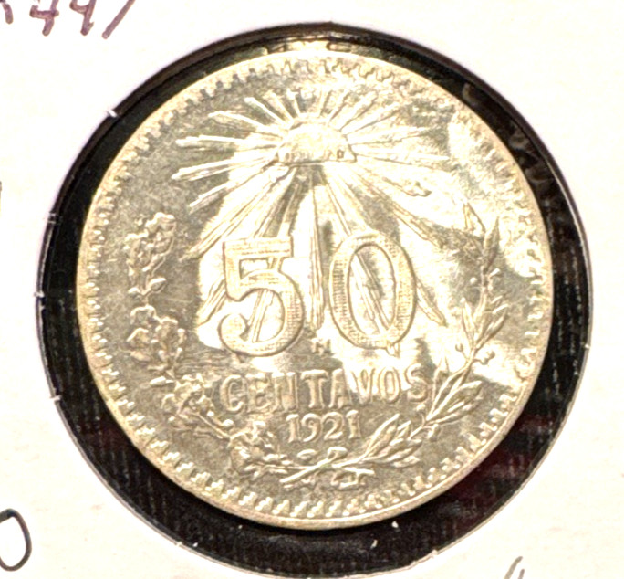 Mexico 1921 50 centavos KM 447 AU cleaned
