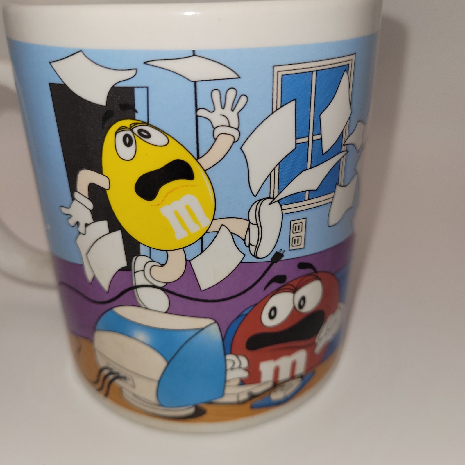 Vintage M&M 2002 Collector Coffee Cup Mug Team Work Office Scene
