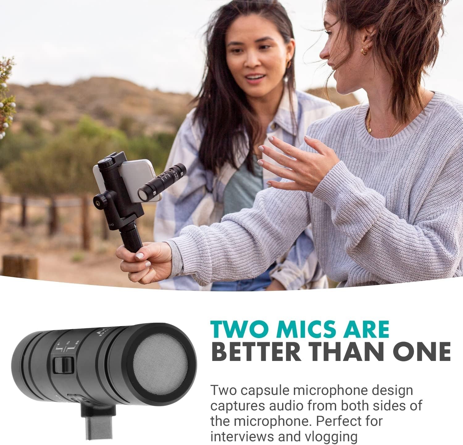 Movo DoubleMic-UC Dual Capsule Phone Microphone for USB-C Devices- Two-Sided ...